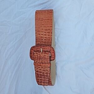 Vintage Genuine Leather Croc Print Light Brown Belt Made in Uruguay S/M